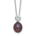 Sterling Silver RH-plated 7-8mm Black Rice FWC Pearl/CZ 17in Necklace