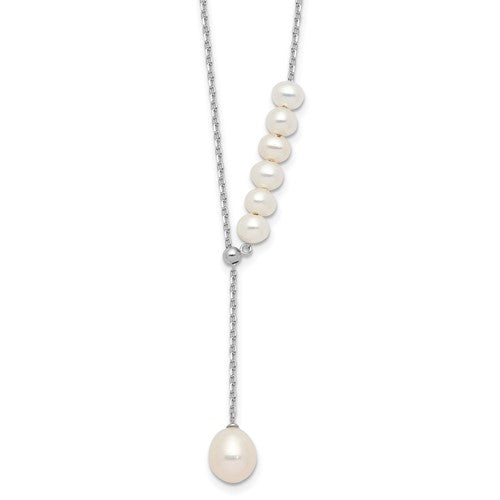 Sterling Silver RH-plated 4.5-8.5mm FWC Pearl w/1.75in ext Necklace