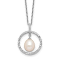Sterling Silver RH-plated 8-9mm Teardrop FWC Pearl/CZ Circle 17in Necklace