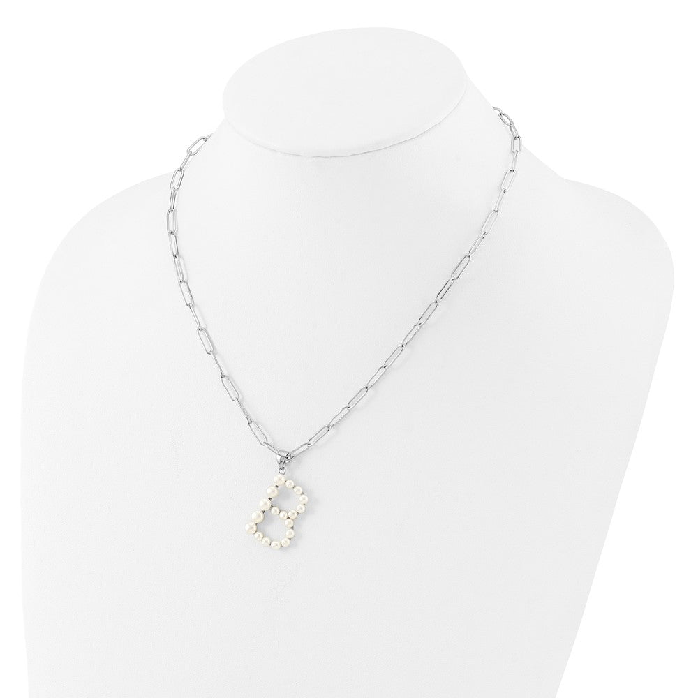 Sterling Silver RH-plated 3-5.5mm FWC Pearl LETTER B 18in Necklace
