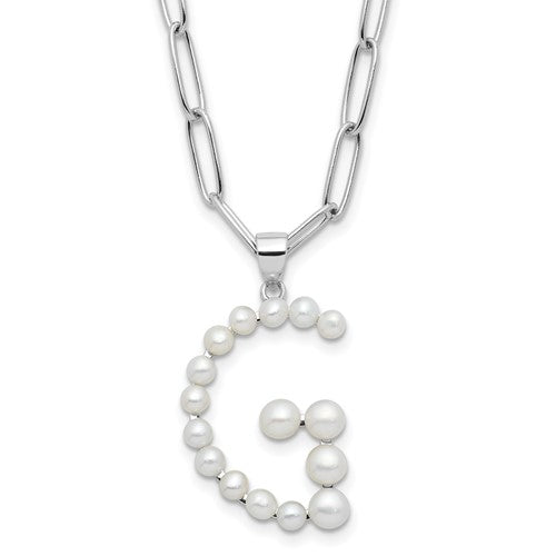Sterling Silver RH-plated 3-5.5mm FWC Pearl LETTER G 18in Necklace