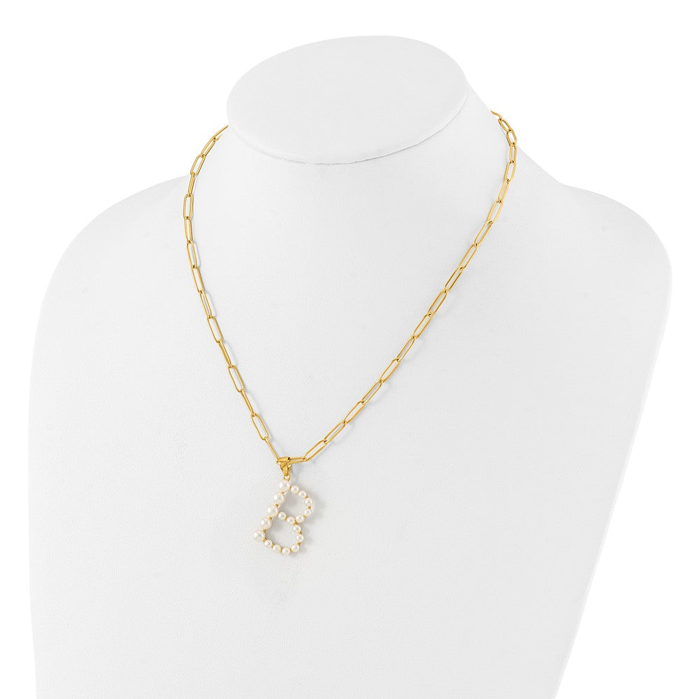 Sterling Silver Gold-plated 3-5.5mm FWC Pearl LETTER B 18in Necklace
