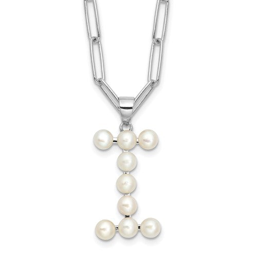 Sterling Silver RH-plated 3-5.5mm FWC Pearl LETTER I 18in Necklace