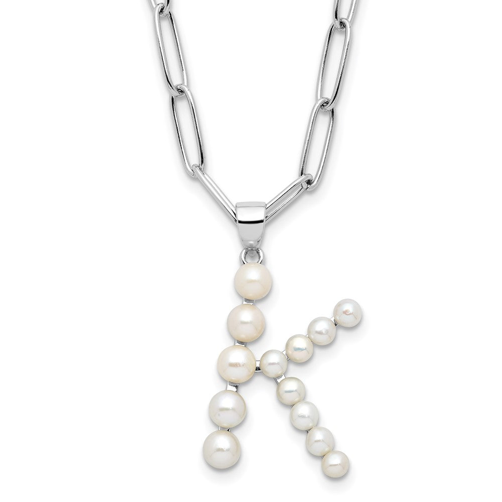 Sterling Silver RH-plated 3-5.5mm FWC Pearl LETTER K 18in Necklace