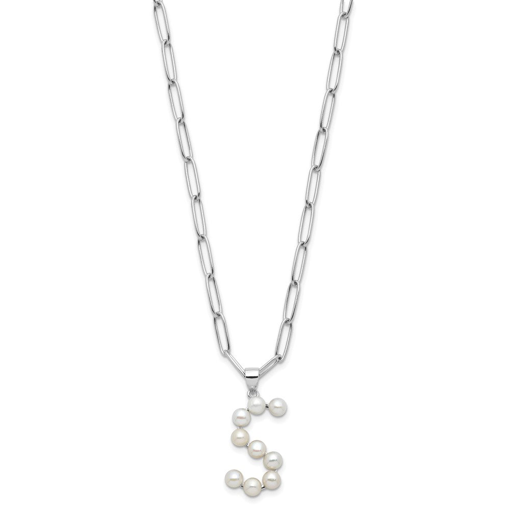 Sterling Silver RH-plated 3-5.5mm FWC Pearl LETTER S 18in Necklace