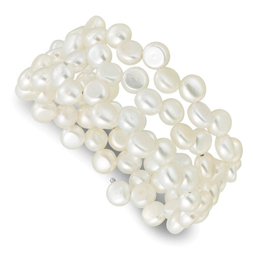 Sterling Silver Rh-plated 6-7mm Button White FWC Wrap Bracelet