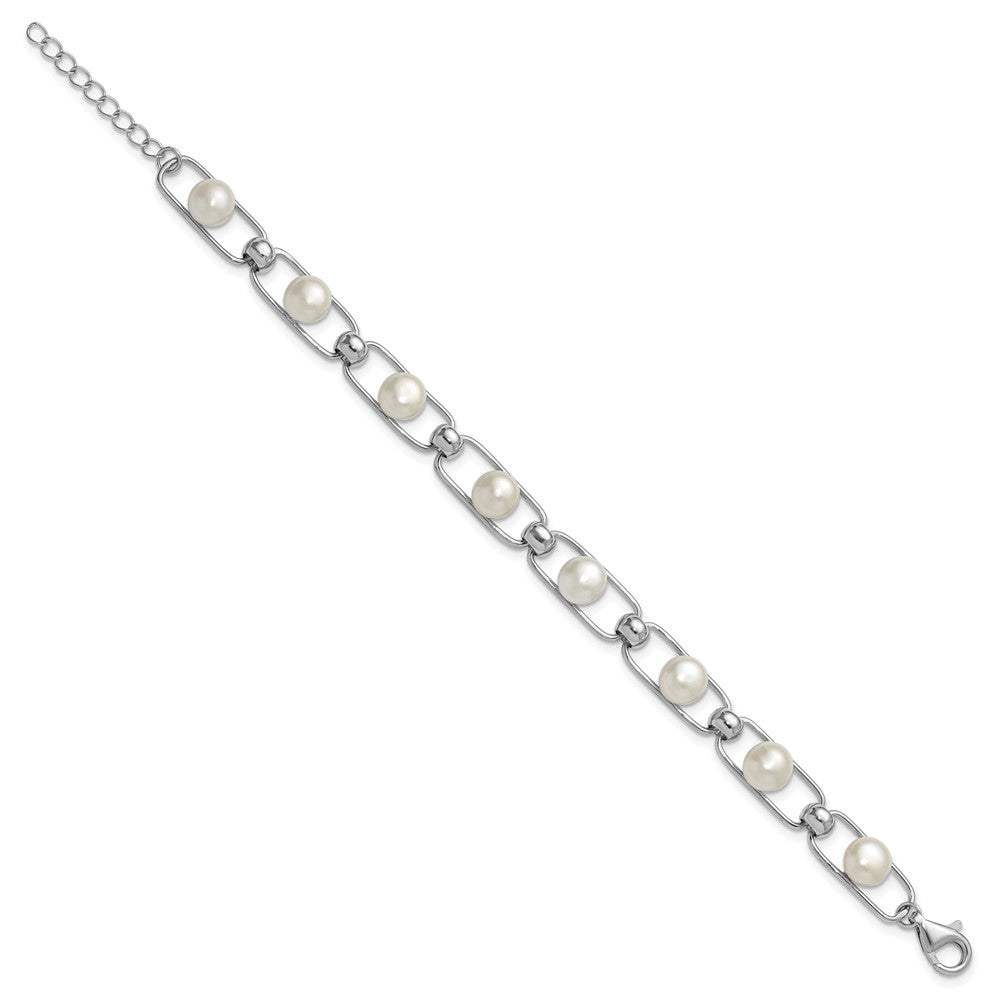 Sterling Silver Rh-plated 6-7mm Button FWC 6.5in w/1in ext Bracelet