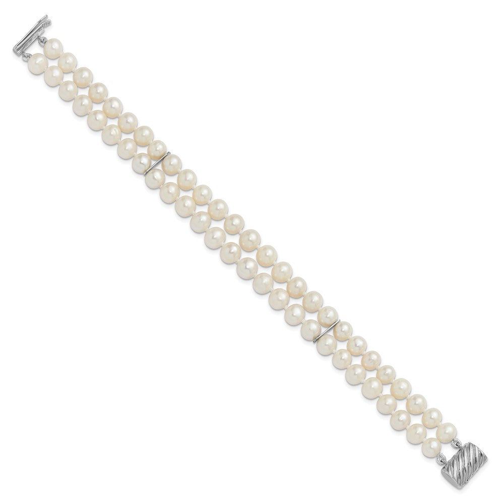 Sterling Silver 6-7mm Round White FWC Pearl 2-Strand 7in Bracelet