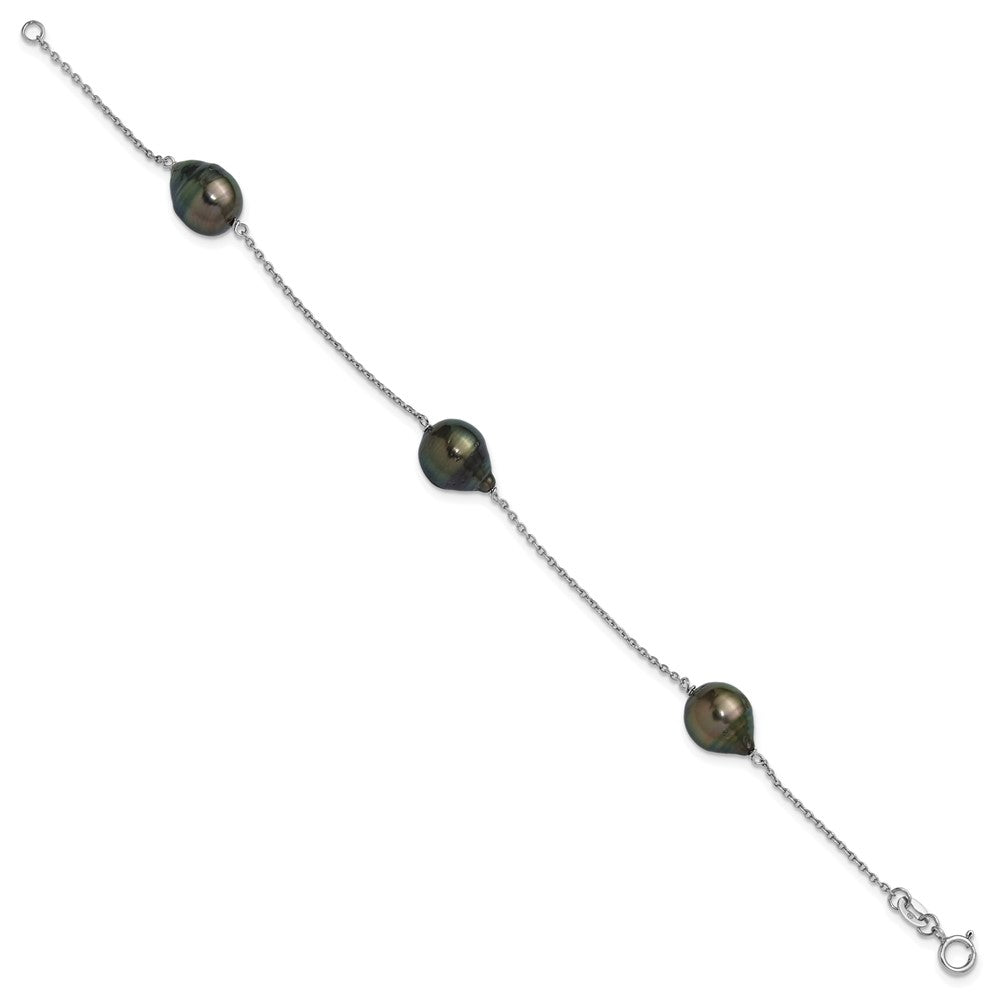 Sterling Silver RH 9-10mm Baroque 3 Stat Tahiti Saltwater Pearl Bracelet