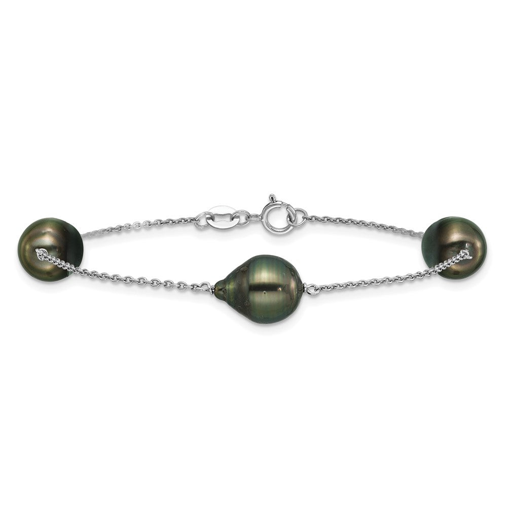 Sterling Silver RH 9-10mm Baroque 3 Stat Tahiti Saltwater Pearl Bracelet