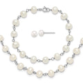 Sterling Silver Rh-plated White FWC Pearl Necklace/Bracelet/Earring Set