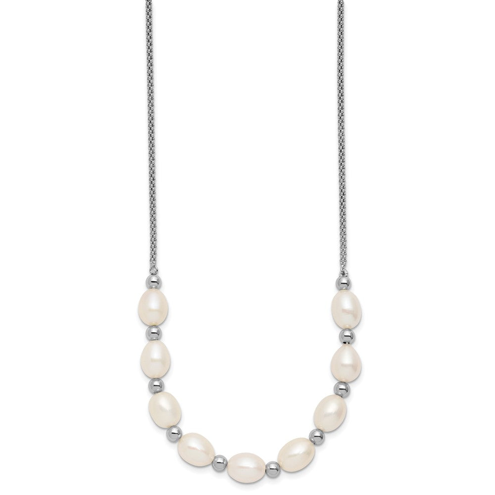 SS RH-plated Beaded 7.75x8mm FWC Pearl 16in w/ 2in Ext Necklace