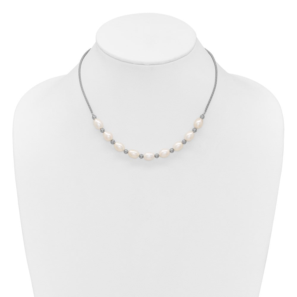 SS RH-plated Beaded 7.75x8mm FWC Pearl 16in w/ 2in Ext Necklace