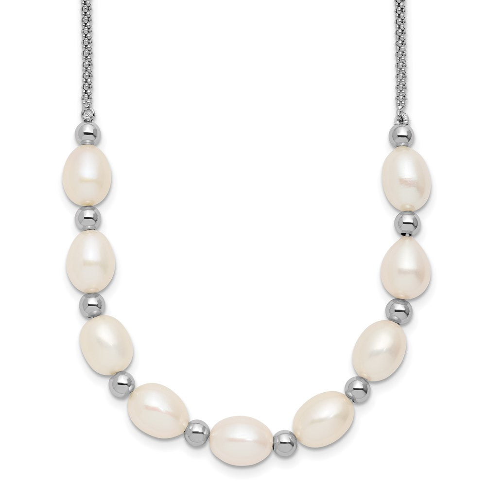 SS RH-plated Beaded 7.75x8mm FWC Pearl 16in w/ 2in Ext Necklace