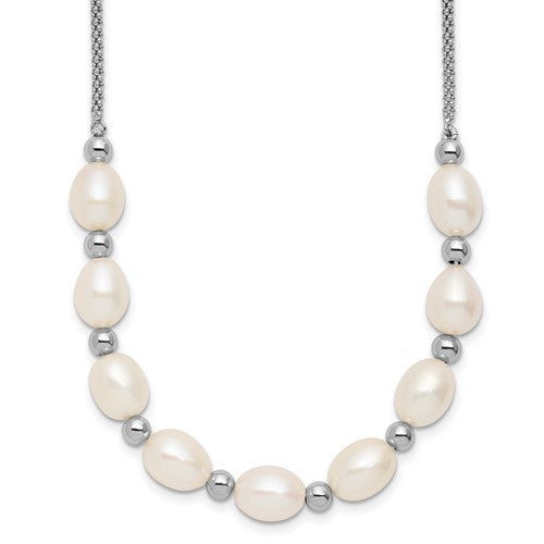SS RH-plated Beaded 7.75x8mm FWC Pearl 16in w/ 2in Ext Necklace