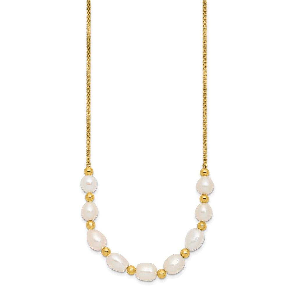 SS Gold-tone Beaded 7.75x8mm FWC Pearl 16in w/ 2in Ext Necklace