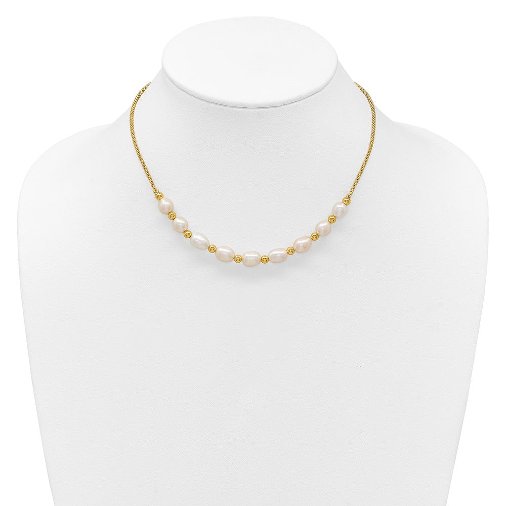 SS Gold-tone Beaded 7.75x8mm FWC Pearl 16in w/ 2in Ext Necklace