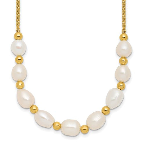 SS Gold-tone Beaded 7.75x8mm FWC Pearl 16in w/ 2in Ext Necklace