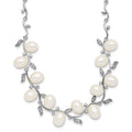 Sterling Silver Rhodium-plated FWC Pearl and CZ Leaf 17in Necklace