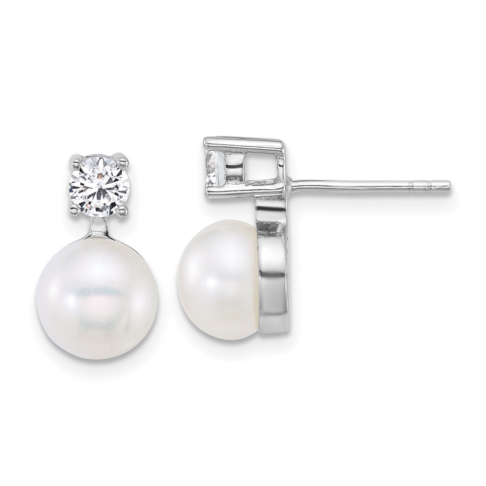 Sterling Silver Rh-plated FWC Pearl and CZ 17in Necklace/Earring Set