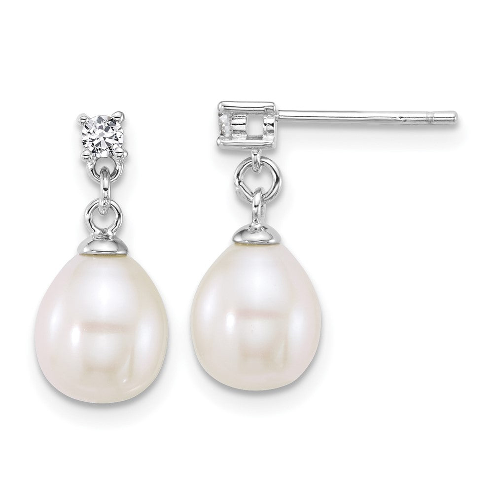 Sterling Silver Rh-plated FWC Pearl and CZ 17in Necklace/Earring Set