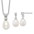 Sterling Silver Rh-plated FWC Pearl and CZ 17in Necklace/Earring Set