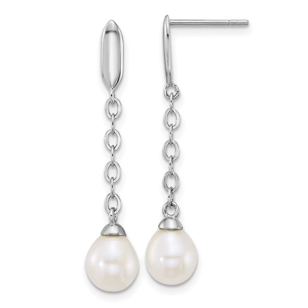 Sterling Silver Rh-plated FWC Pearl 16in Necklace/Dangle Earring Set