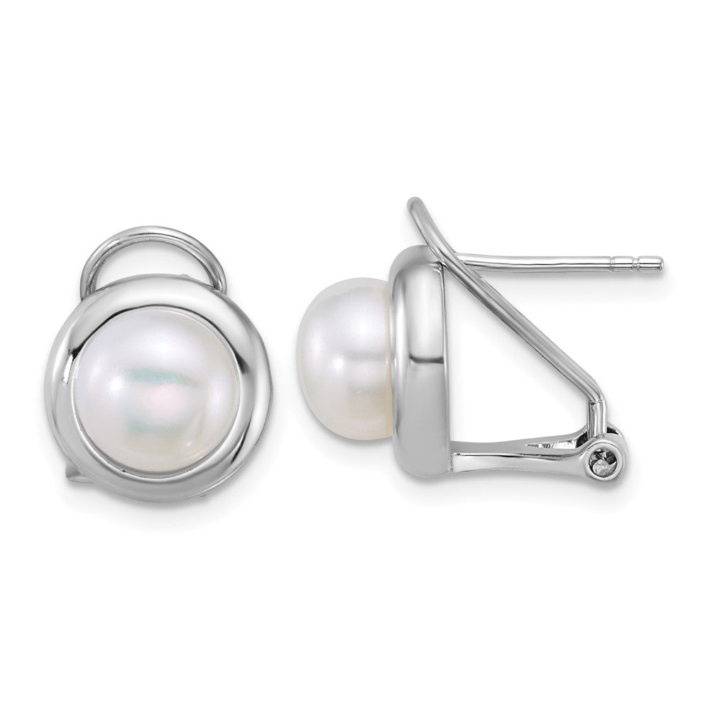 Sterling Silver Rh-plat FWC Pearl 17in Necklace/Omega Back Earring Set