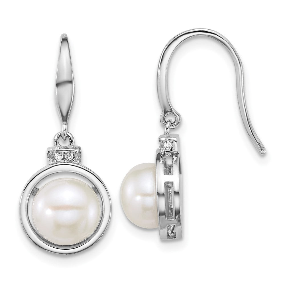 Sterling Silver Rh-plated FWC Pearl and CZ 17in Necklace/Earring Set
