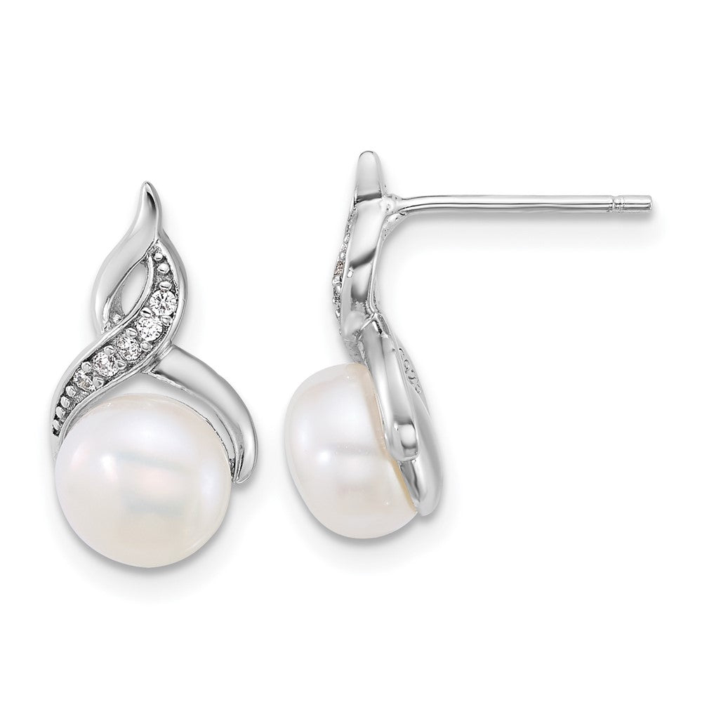 Sterling Silver Rh-plated FWC Pearl and CZ 17in Necklace/Earring Set