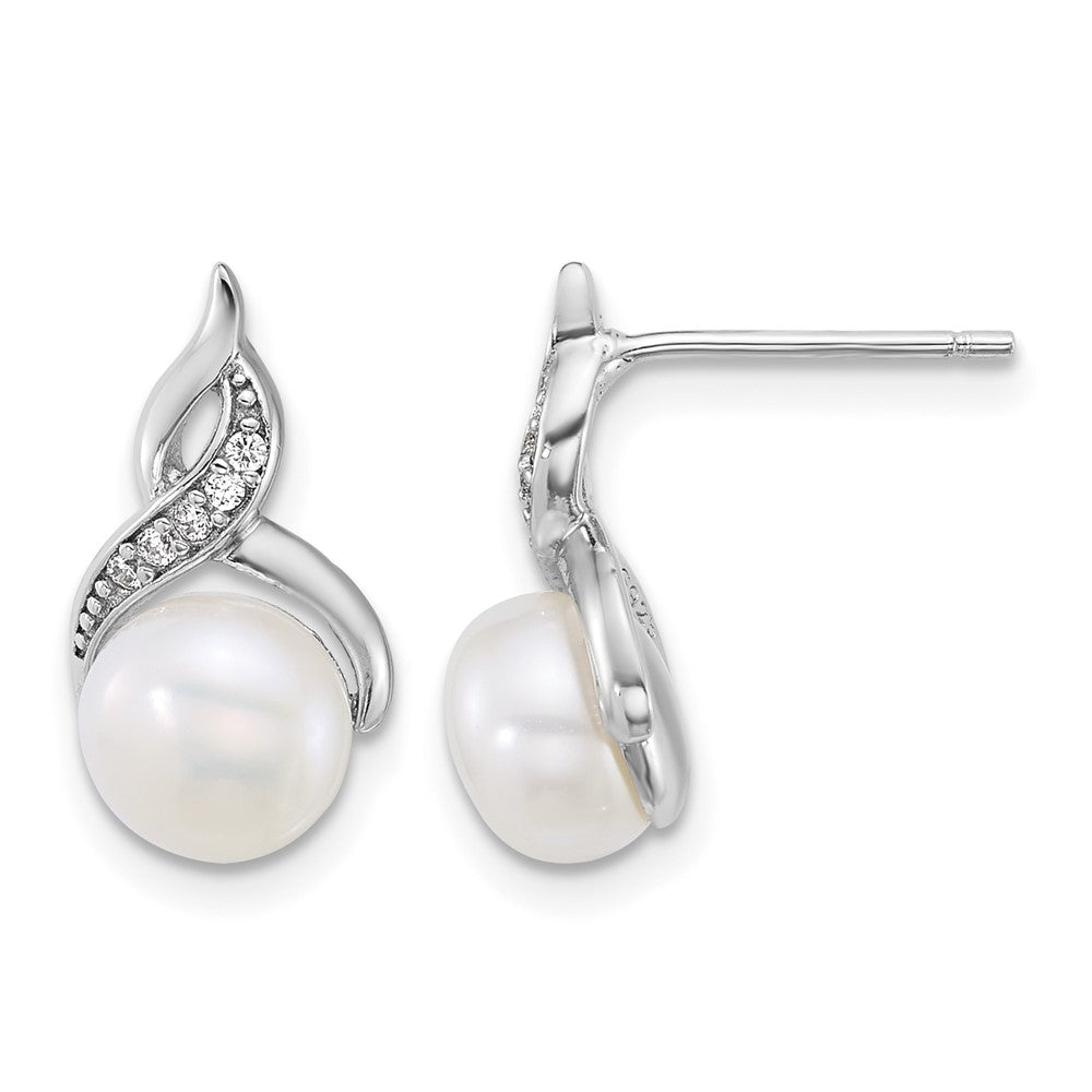Sterling Silver Rh-plated FWC Pearl and CZ 17in Necklace/Earring Set