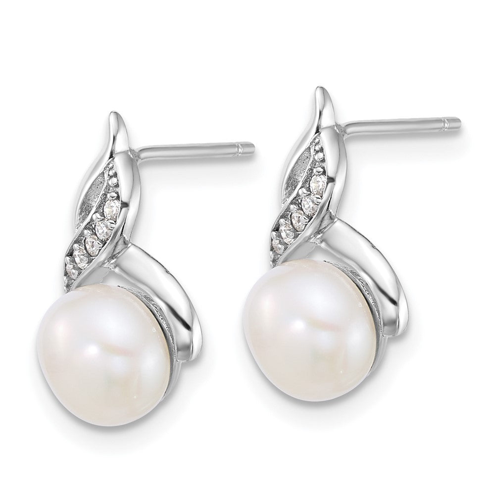 Sterling Silver Rh-plated FWC Pearl and CZ 17in Necklace/Earring Set