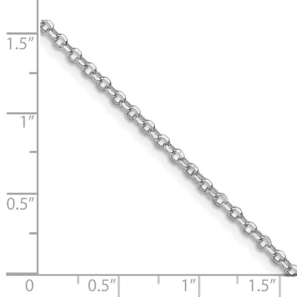 Sterling Silver Rh-plated 2.2mm Diamond-cut w/2in ext. Rolo Cable Chain