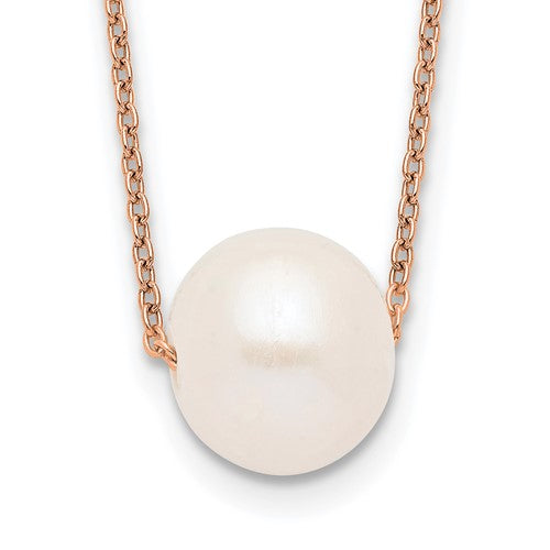 Sterling Silver Rose-tone 10-11mm White Near Round FWC Pearl Necklace