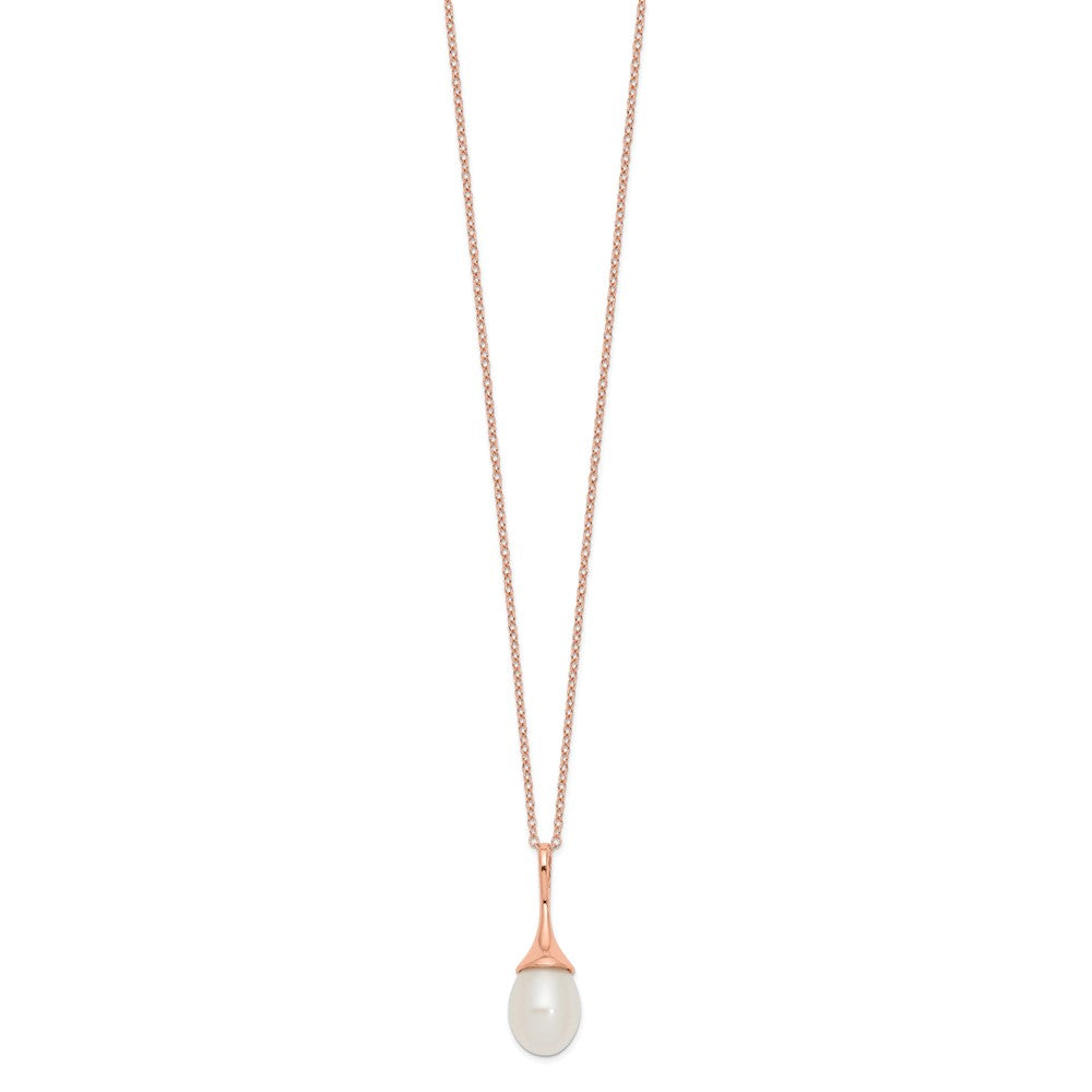 Sterling Silver Rose-tone 11x8mm White  FWC Pearl Necklace