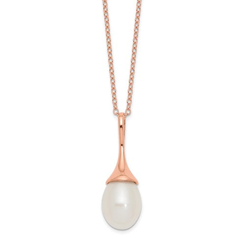 Sterling Silver Rose-tone 11x8mm White  FWC Pearl Necklace