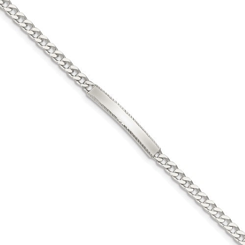 Sterling Silver Diamond-cut Engraveable Curb Link ID Bracelet