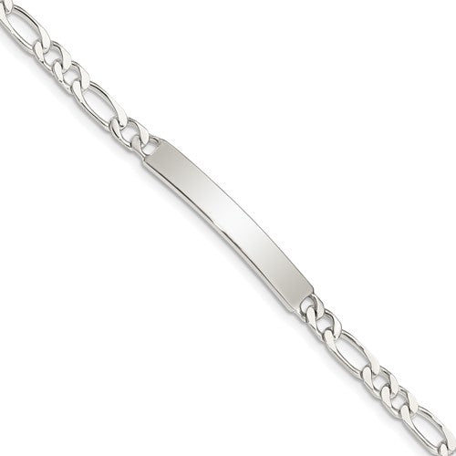 Sterling Silver 8inch Polished Engraveable Figaro Link ID Bracelet