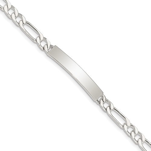 Sterling Silver 7inch Polished Engraveable Figaro Link ID Bracelet