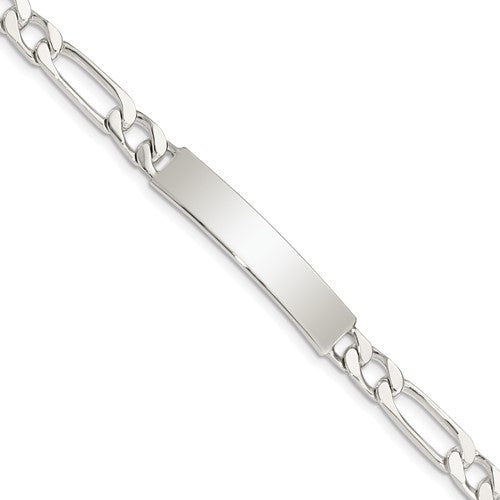 Sterling Silver 8inch Polished Engraveable Figaro Link ID Bracelet
