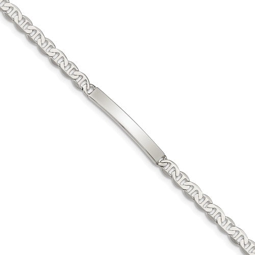 Sterling Silver Polished Engraveable Anchor Link ID Bracelet