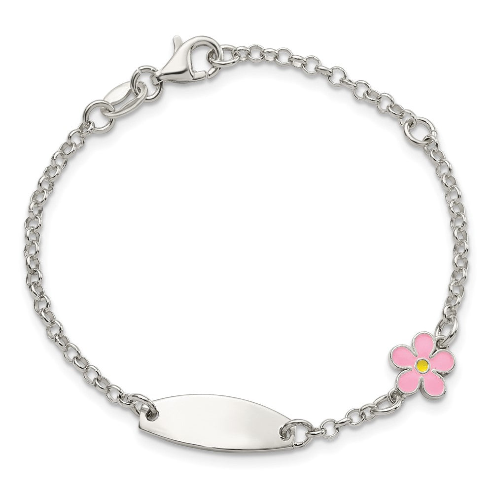 Sterling Silver Childrens Enameled Flower 5.5in Plus 1IN EXT ID Bracelet