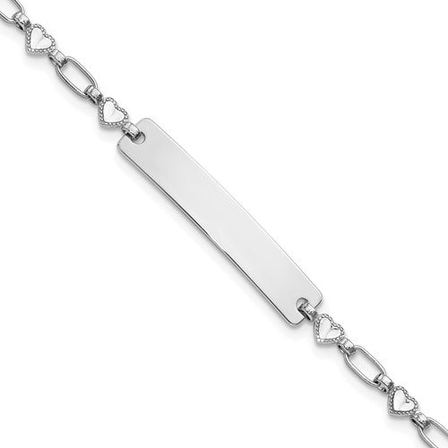 Sterling Silver Rhodium-plated 7.5 inch Hearts ID Bracelet