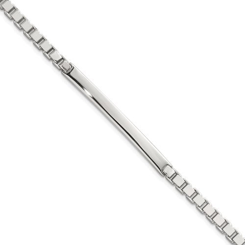 Sterling Silver Polished 3.7mm Box Chain 8 Inch Men's ID/Bar Bracelet