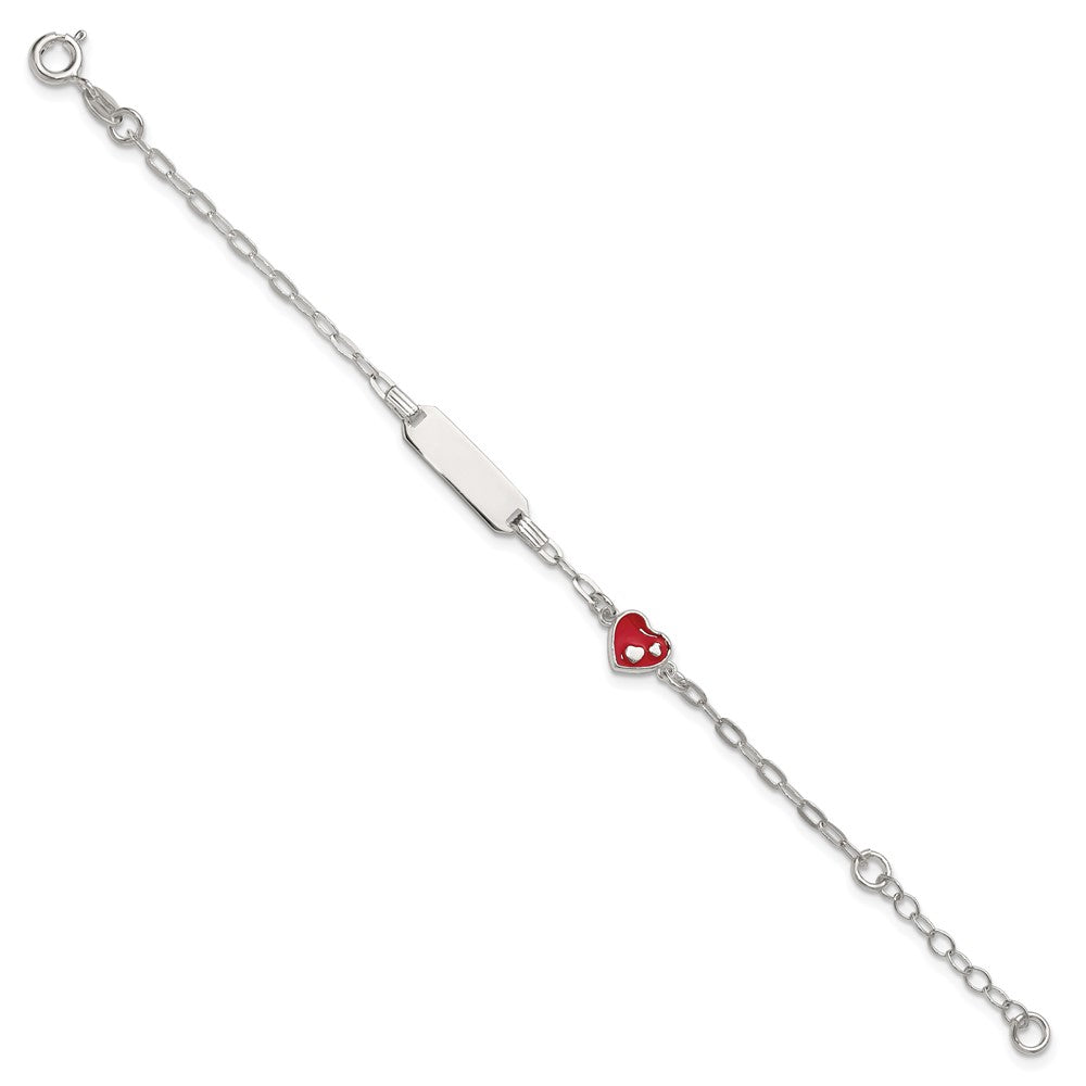 SS Polished Enameled Heart 5in w/1in ext Children's ID Bracelet