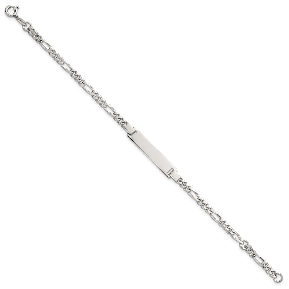 Sterling Silver Polished Figaro Link w/ 1in Ext Children's ID Bracelet