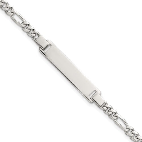 Sterling Silver Polished Figaro Link w/ 1in Ext Children's ID Bracelet