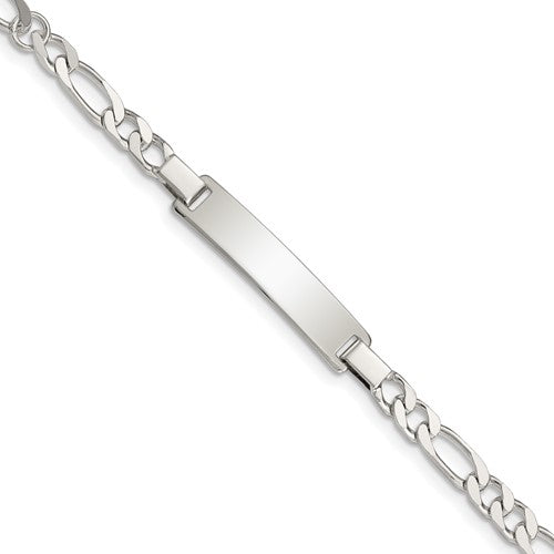 Sterling Silver Engraveable Childrens ID on Figaro Link Bracelet