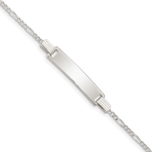 Sterling Silver Engraveable Childrens ID on Figaro Link Bracelet