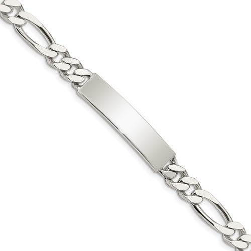Sterling Silver Polished Engraveable Figaro Link ID Bracelet